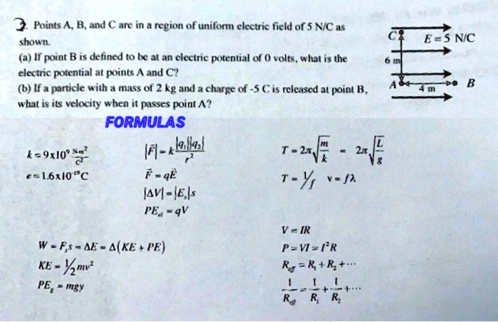 Solved 3 Points A B And C An In Region Funilon Electric Field Of 5 Nic Us Shown A If Point B Is Defined To Be Alan Cleciric Potenual F 0 Volts