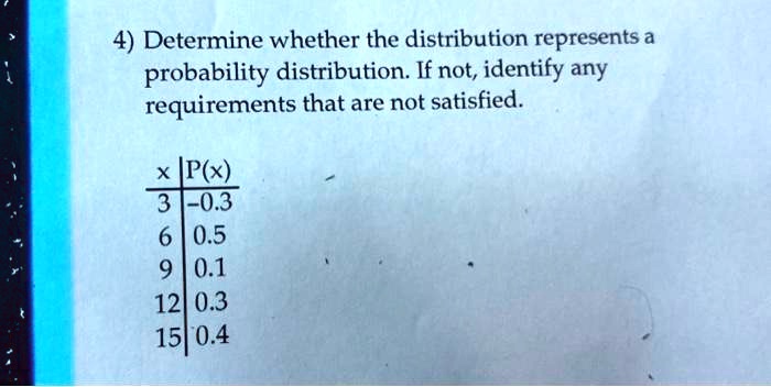 SOLVED: 4) Determine whether the distribution represents a probability ...