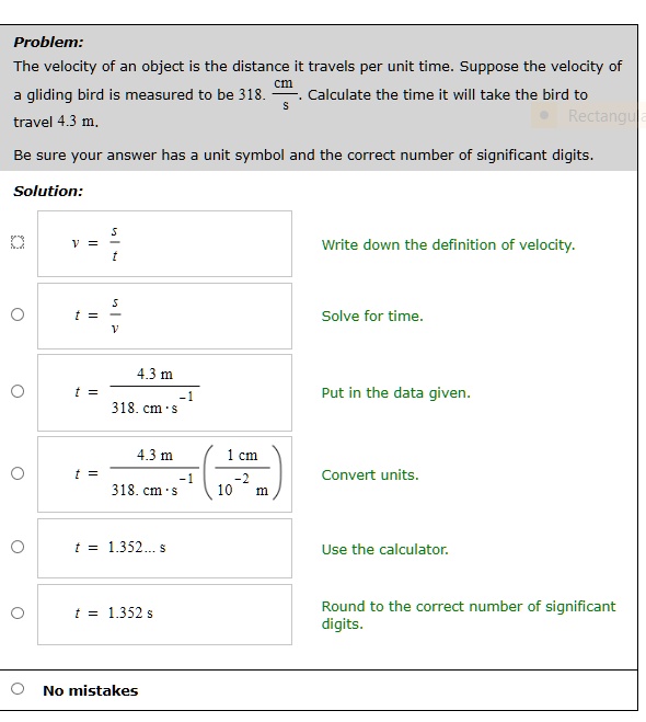 problem the velocity of an object is the distance it travels per unit time suppose the velocity of gliding bird is measured to be 318 calculate the time it will take the bird to travel 433 m 28507