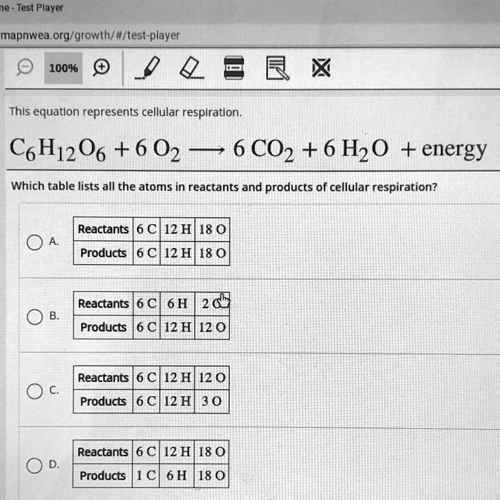 SOLVED 'This equation represents cellular respiration. C6H12O6 +602 6