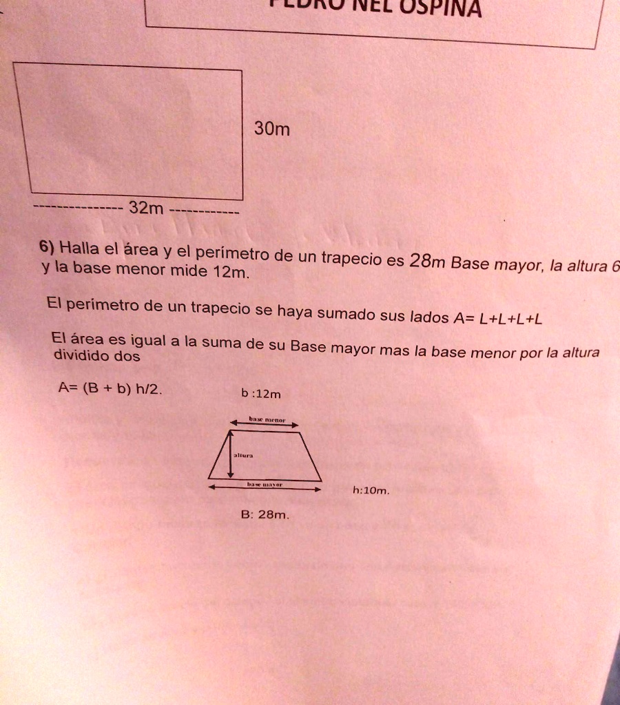 SOLVED 30m 32m 6 Halla El rea Y El Per metro De Un Trapecio Es