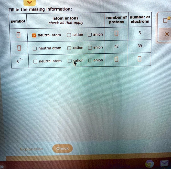 SOLVED: FiIl in the missing information: atom or Ion? number ol number ...