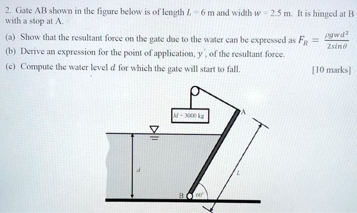 2. Gate AB shown in the figure below is of length L = 6 m and width w ...