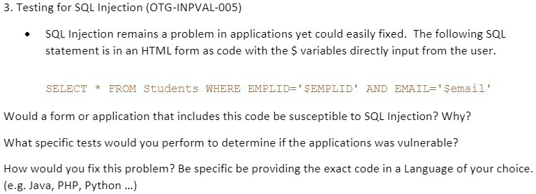 SOLVED: 3. Testing for SQL Injection (OTG-INPVAL-005) SQL Injection ...