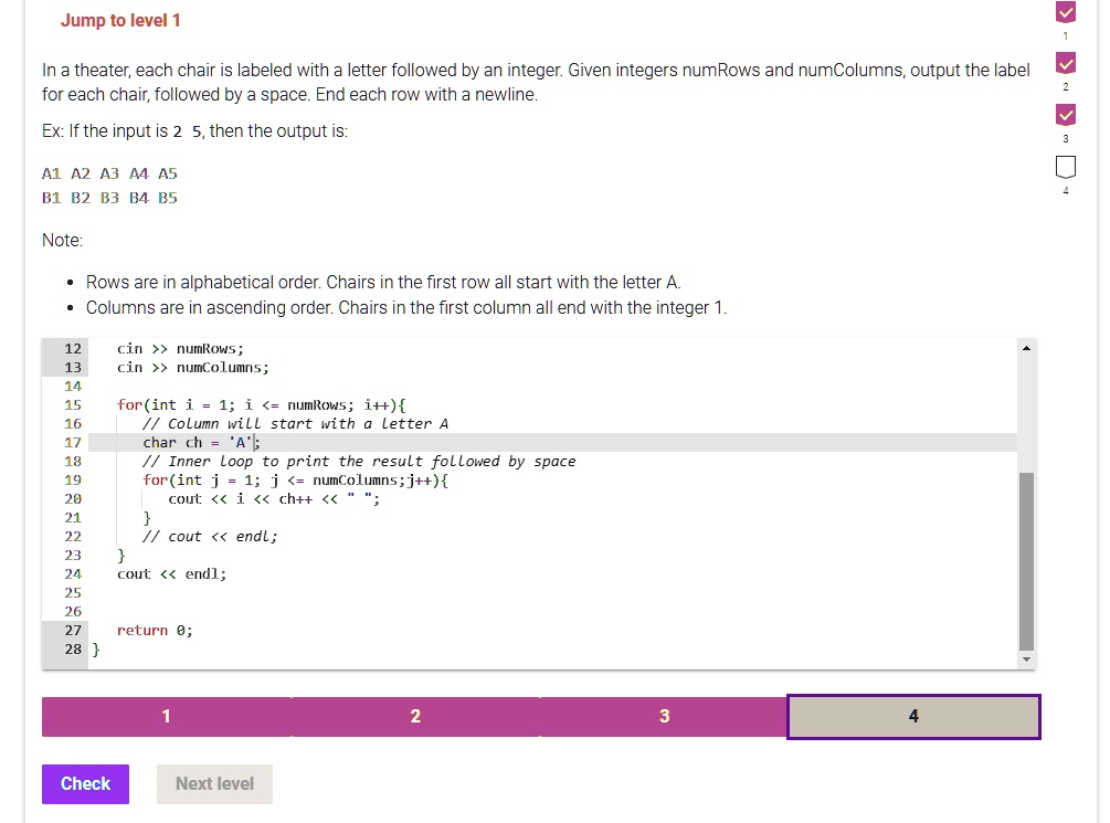 Texts: Need help to write code in C++ Jump to level 1 v 1 v 2 In a ...