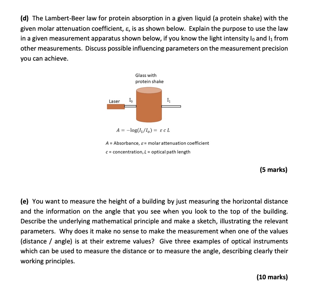 SOLVED (d) The LambertBeer law for protein absorption in a given