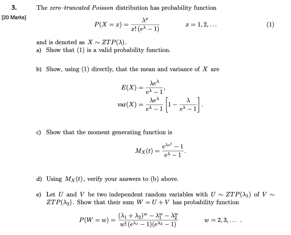 the zero truncated poisson distribution has probability function 20 ...