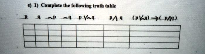 e 1 complete the following truth table p pq p yq pa 9 pka pa4 03845