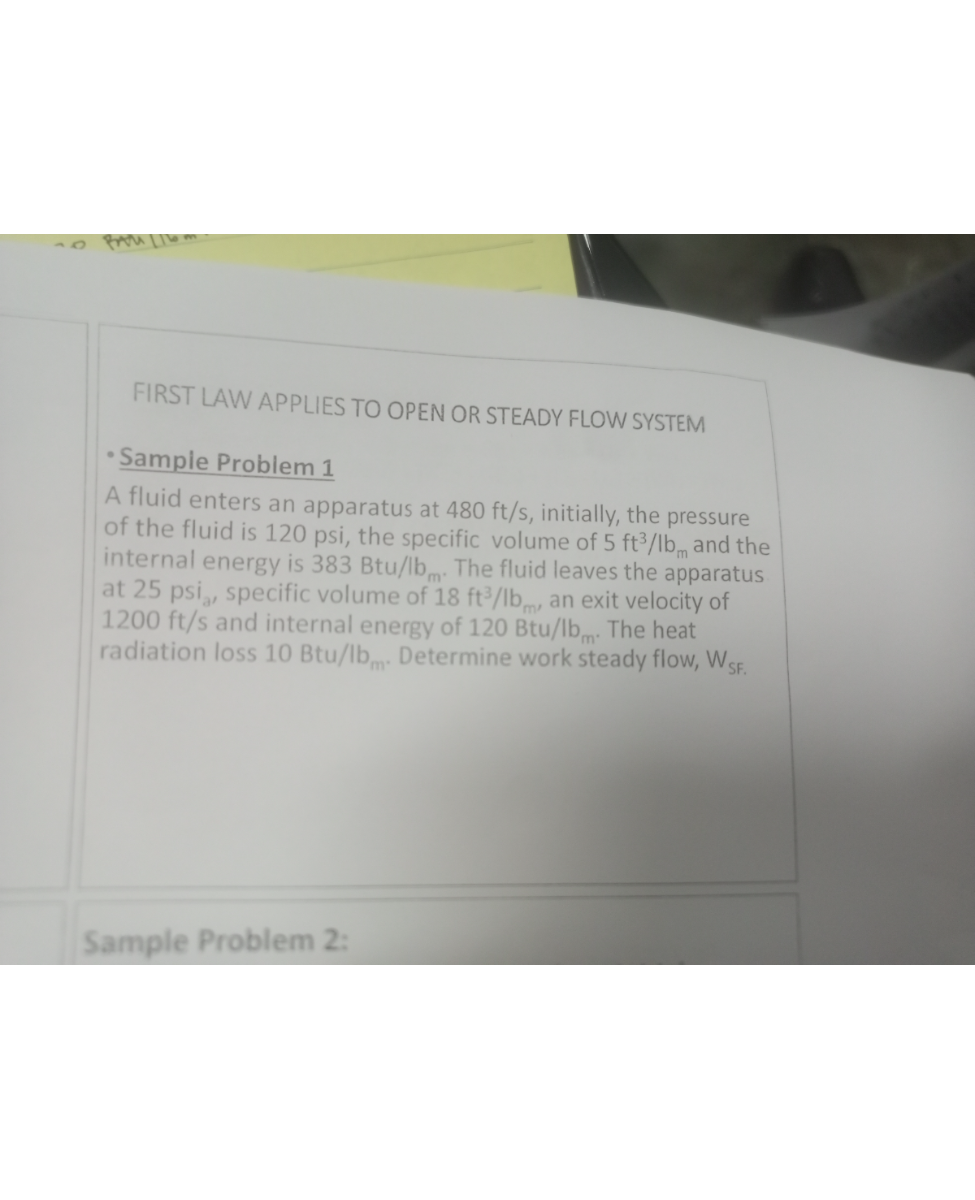 Specific Volume Sample Problem FIRST LAW APPLIES TO OPEN OR STEADY FLOW SYSTEM - Sample Problem 1 A ...