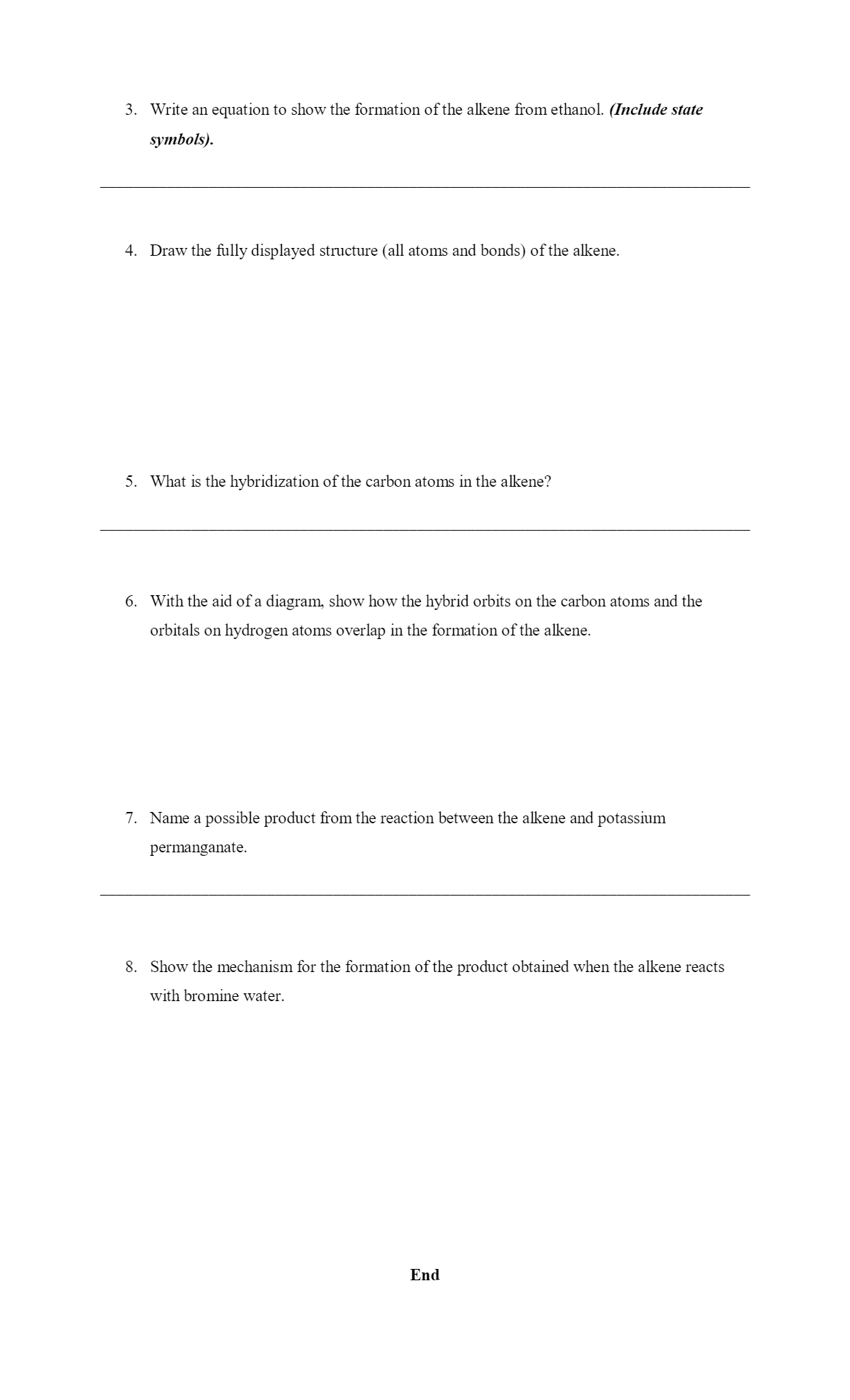 SOLVED: 3. Write an equation to show the formation of the alkene from ...