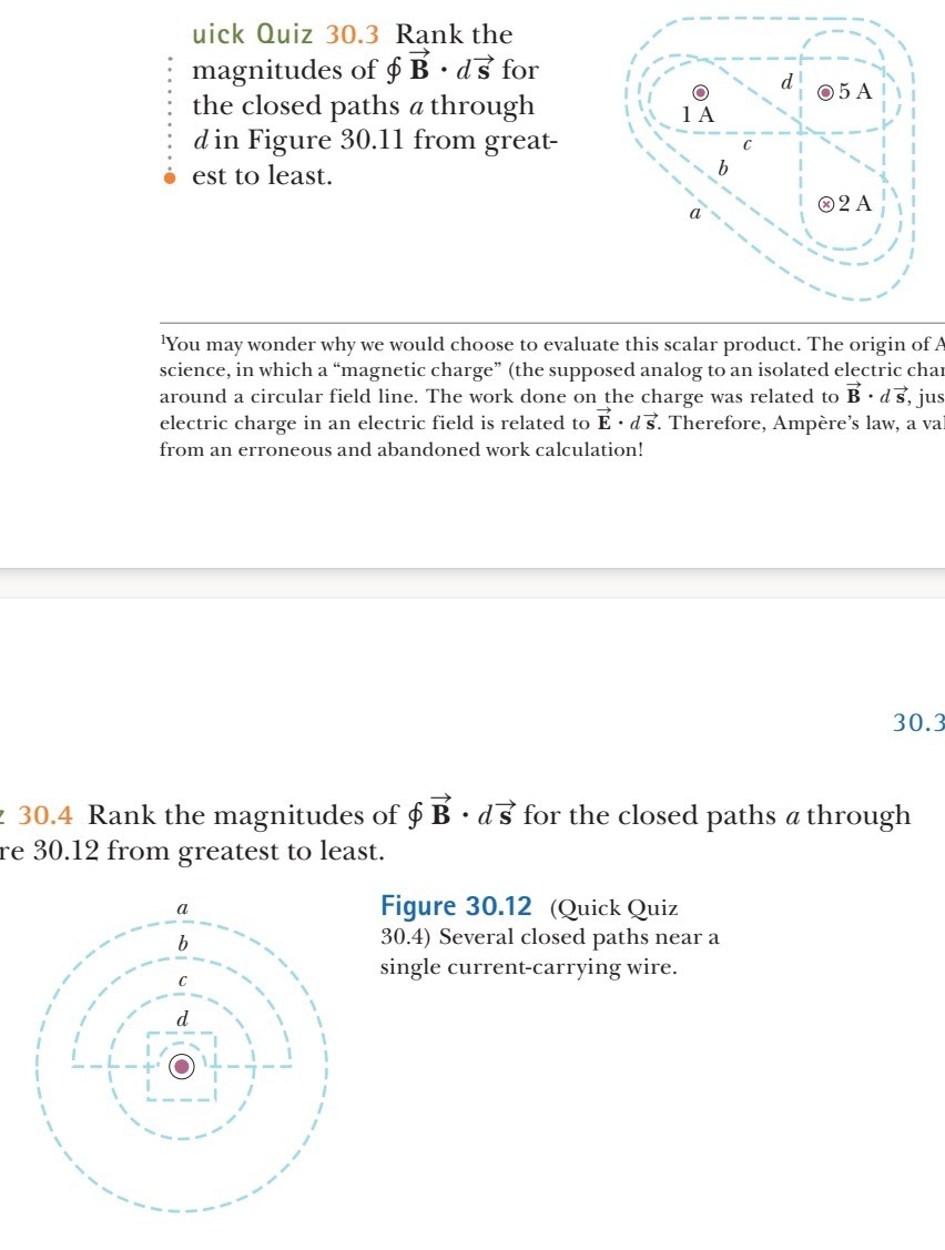 uick Quiz 30.3 Rank the magnitudes of ∮𝐁· d 𝐬 for the closed paths a ...