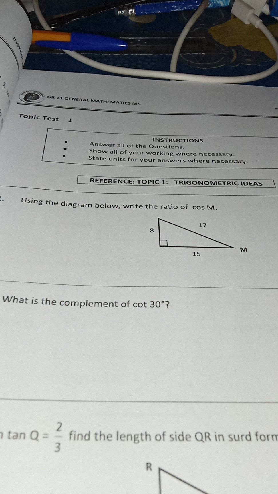 GR 11 GENERAL MATHEMATICS MS Topic Test 1 REFERENCE: TOPIC 1 ...