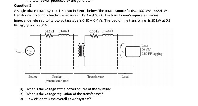 Question 2 A single-phase power system is shown in Figure below. The ...