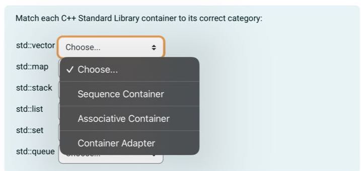 [GET ANSWER] Match each C++ Standard Library container to its correct ...