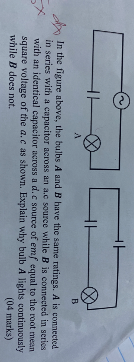 A B In the figure above, the bulbs A and B have the same ratings. A is ...