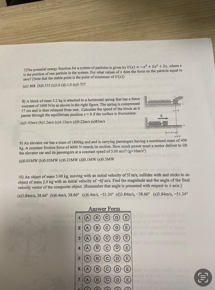 7) The potential energy function for a system of particles is given by ...