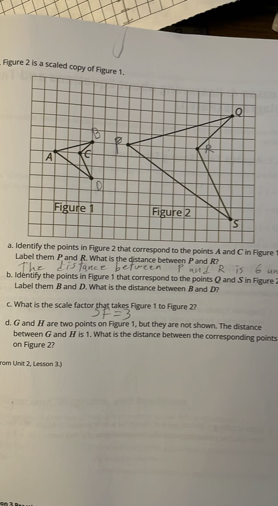 Figure 2 is a scaled copy of Figure 1. a. Identify the points in Figure ...