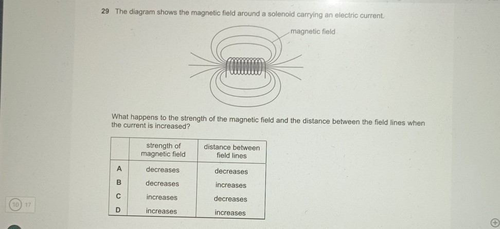29 The diagram shows the magnetic field around a solenoid carrying an ...