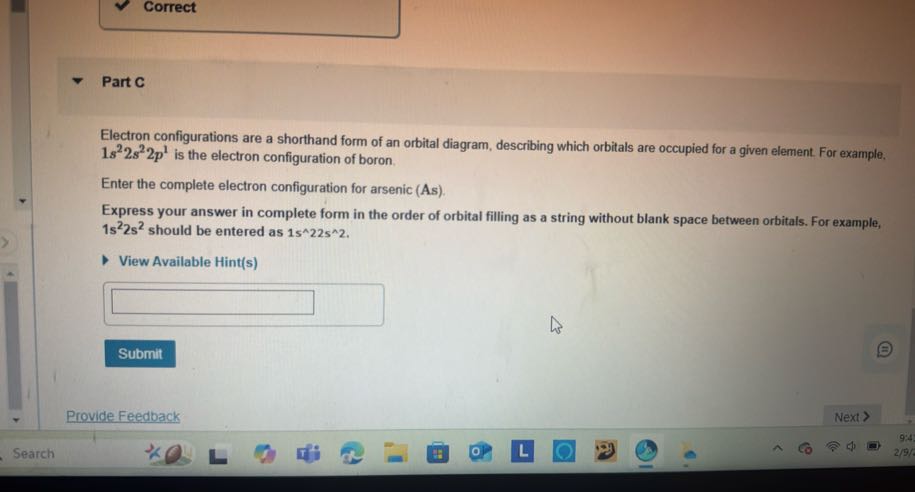 [GET ANSWER] Correct Part C Electron configurations are a shorthand ...