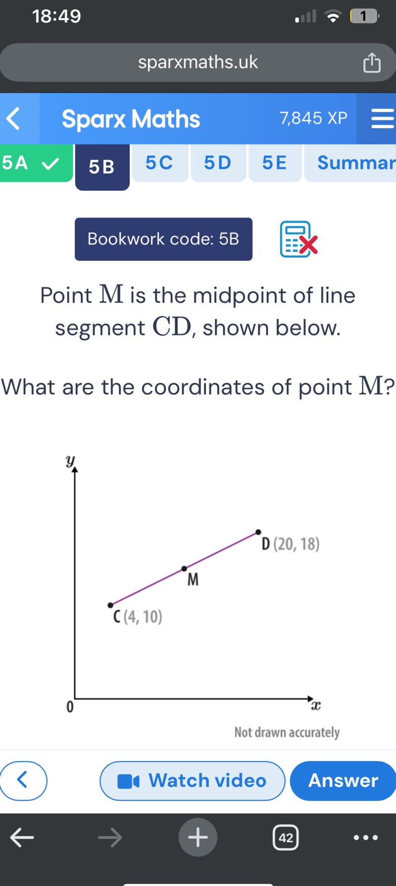 18:49 1 sparxmaths.uk Sparx Maths 7,845 XP 5A 5B 5 C 5D 5E Summar ...