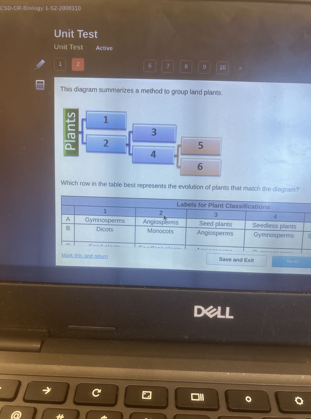 CSD-CR-Biology 1-S2-2000310 Unit Test Unit Test Active 1 2 6 7 8 9 10 ...