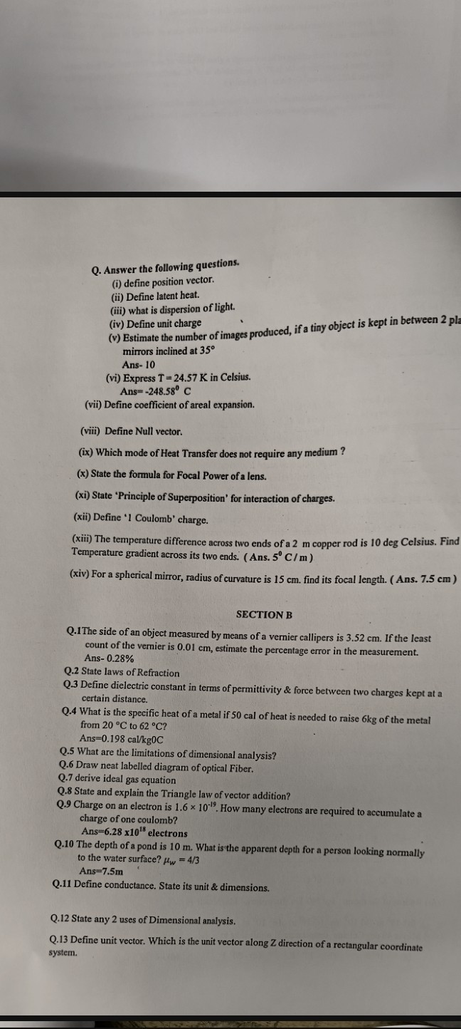 Q answer the following questions i define position vector ii define
