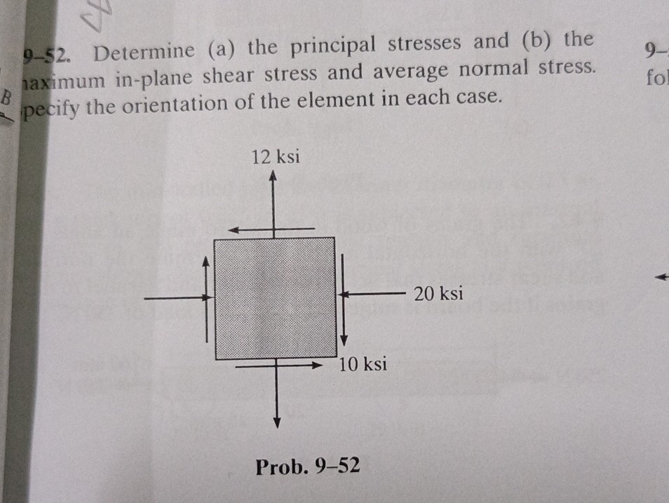 9-52. Determine (a) the principal stresses and (b) the laximum in-plane ...