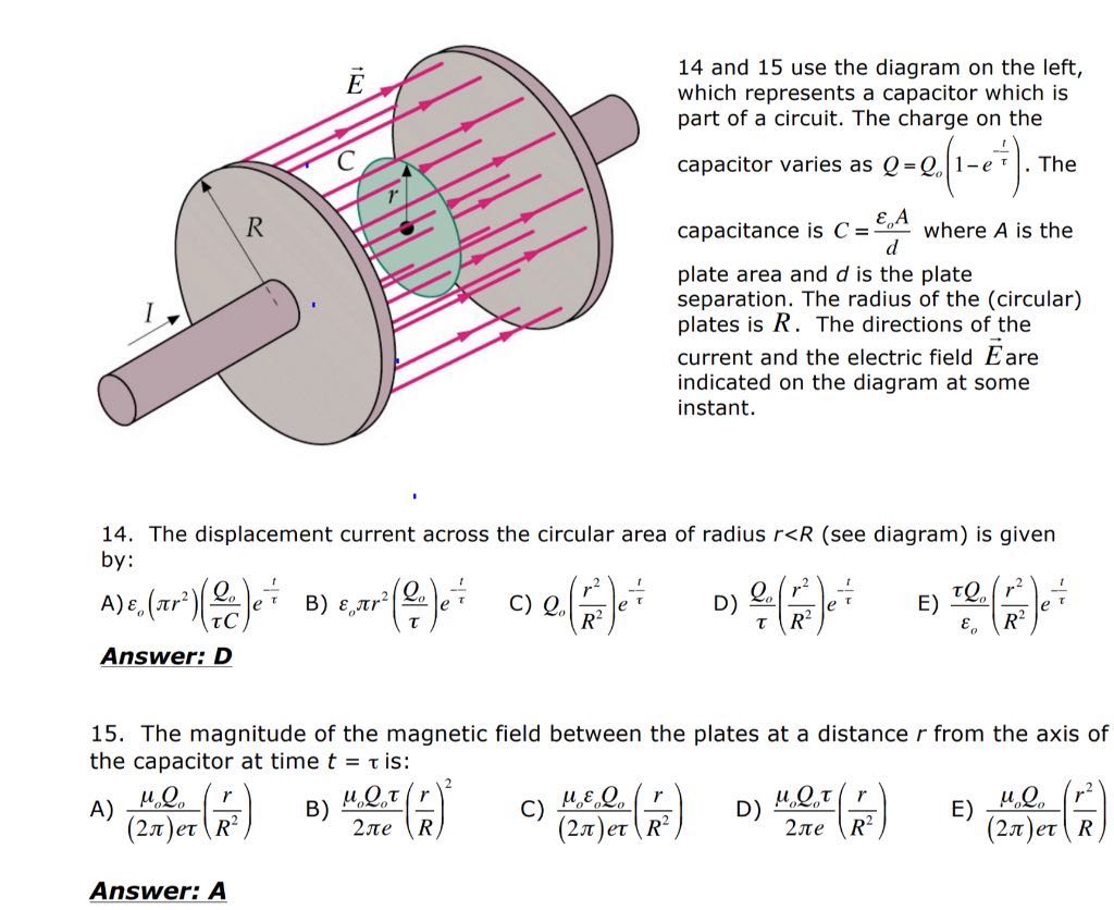 14 and 15 use the diagram on the left, which represents a capacitor ...