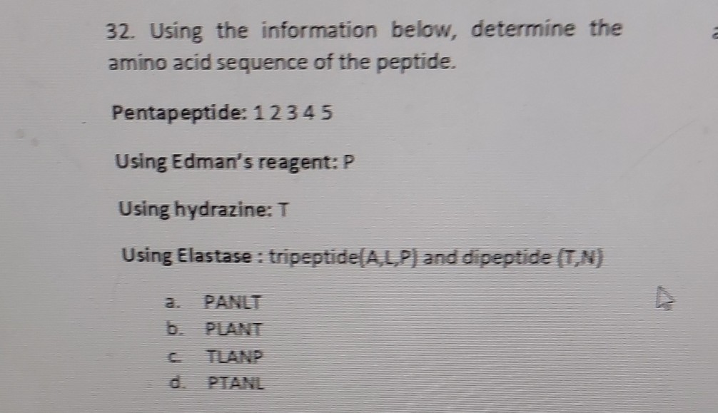 overview of all persistence diagrams (alanine... 32. Using the information below, determine the amino acid sequence of ...