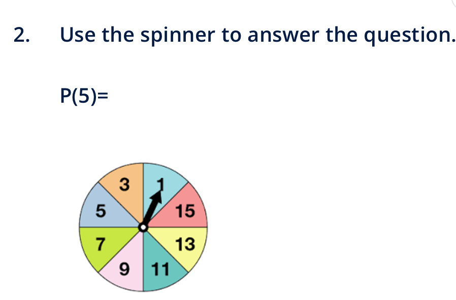 Use the spinner to answer the question.

P(5)=