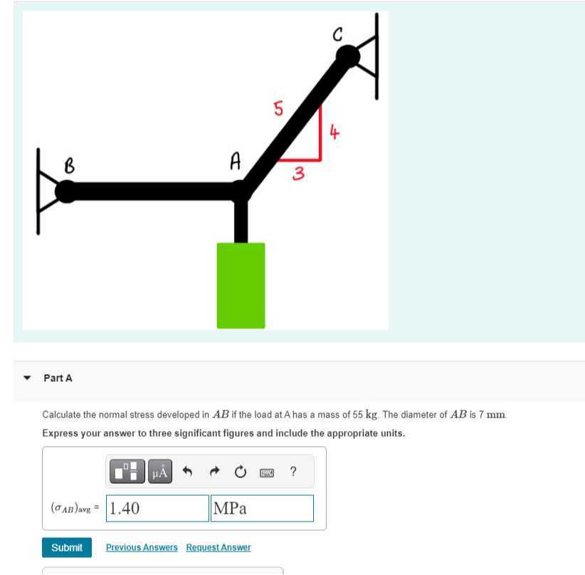 Part A Calculate the normal stress developed in A B if the load at A ...