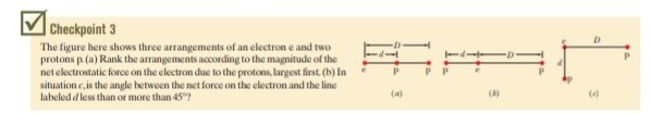 checkpoint 3 the figure here shows three arrangements of an electron e ...