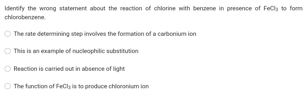 identify the wrong statement about the reaction of chlorine with ...