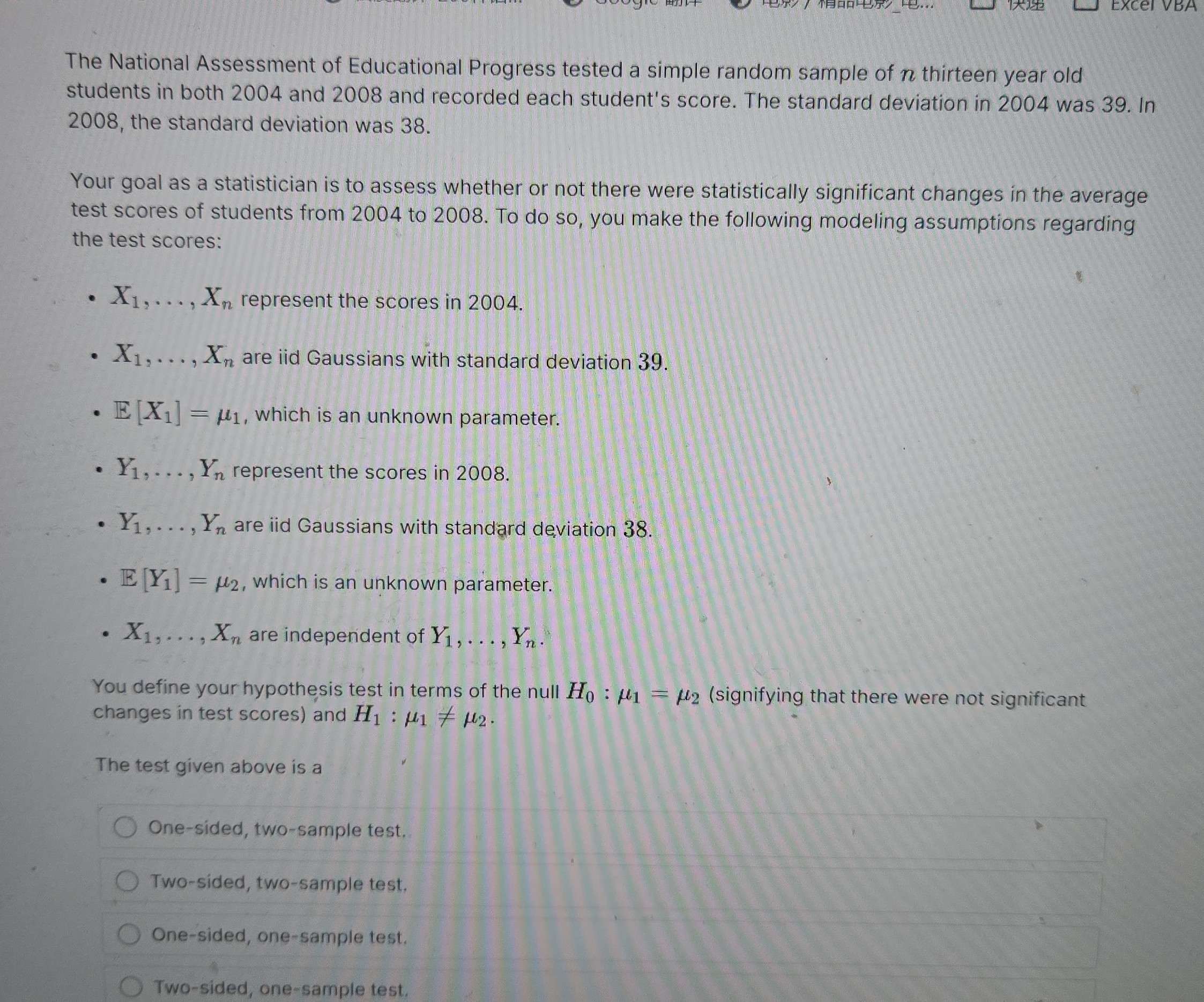 the national assessment of educational progress tested a simple random