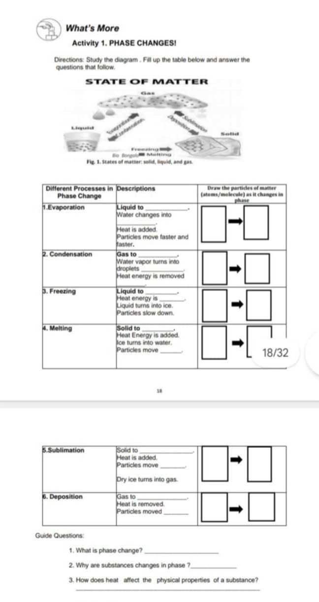 What's More Activity 1. PHASE CHANGESI Directions: Study the...