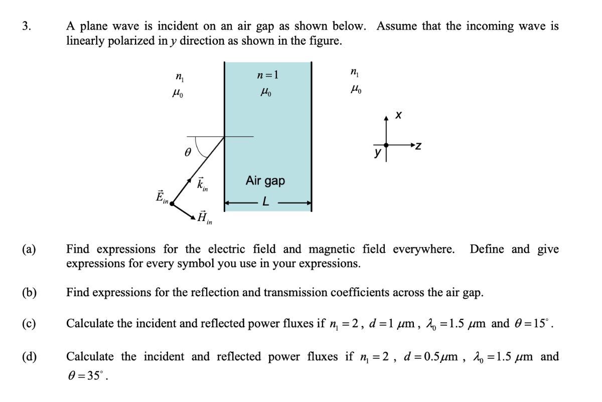 3 a plane wave is incident on an air gap as shown below assume that the ...