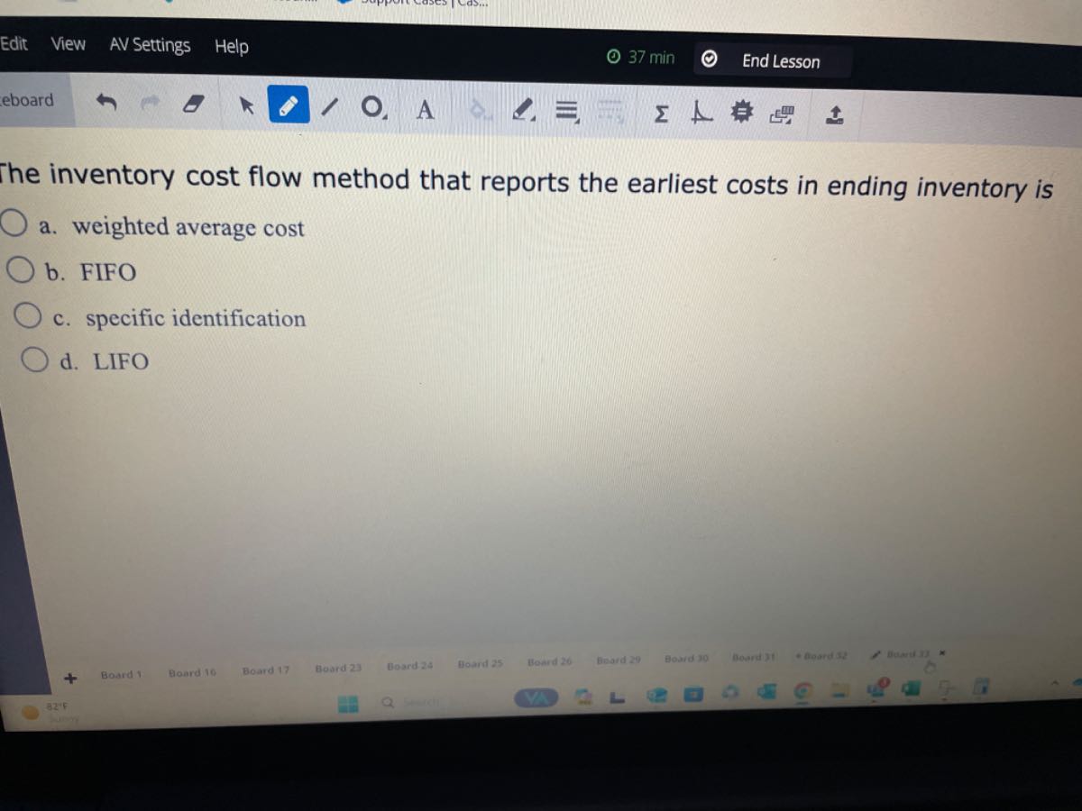 The inventory cost flow method that reports the earliest costs in ...