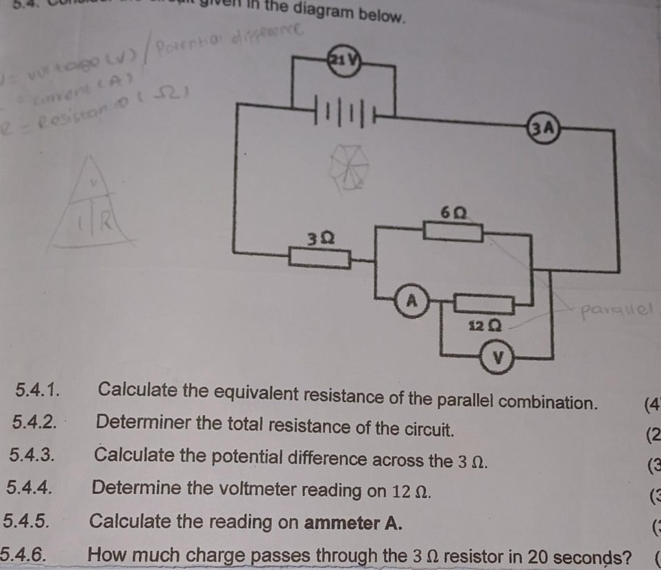 Parallel Combination Calculation the diagram below. 5.4.1. Calculate the equivalent resistance of the ...