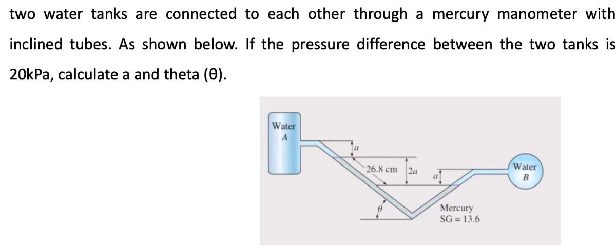 two water tanks are connected to each other through a mercury manometer ...