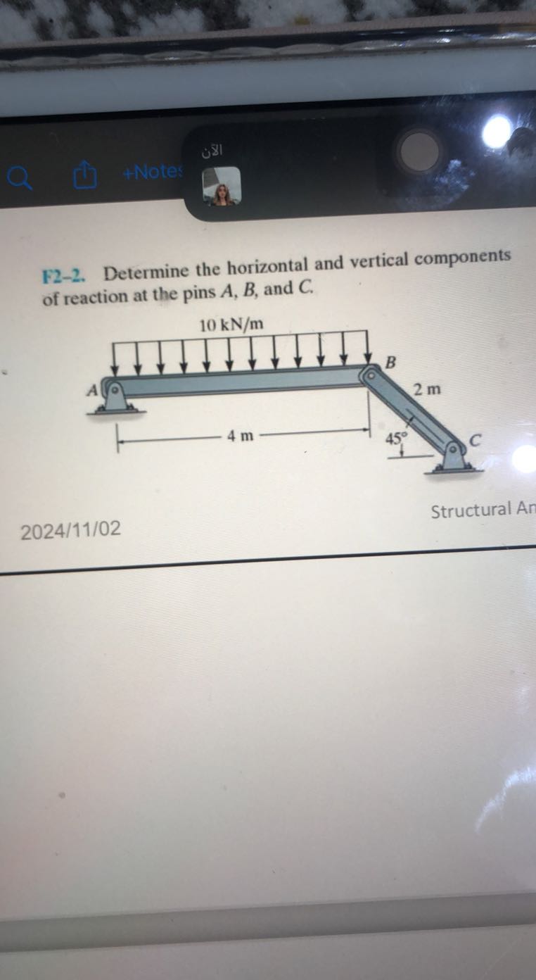 f2 2 determine the horizontal and vertical components of reaction at ...
