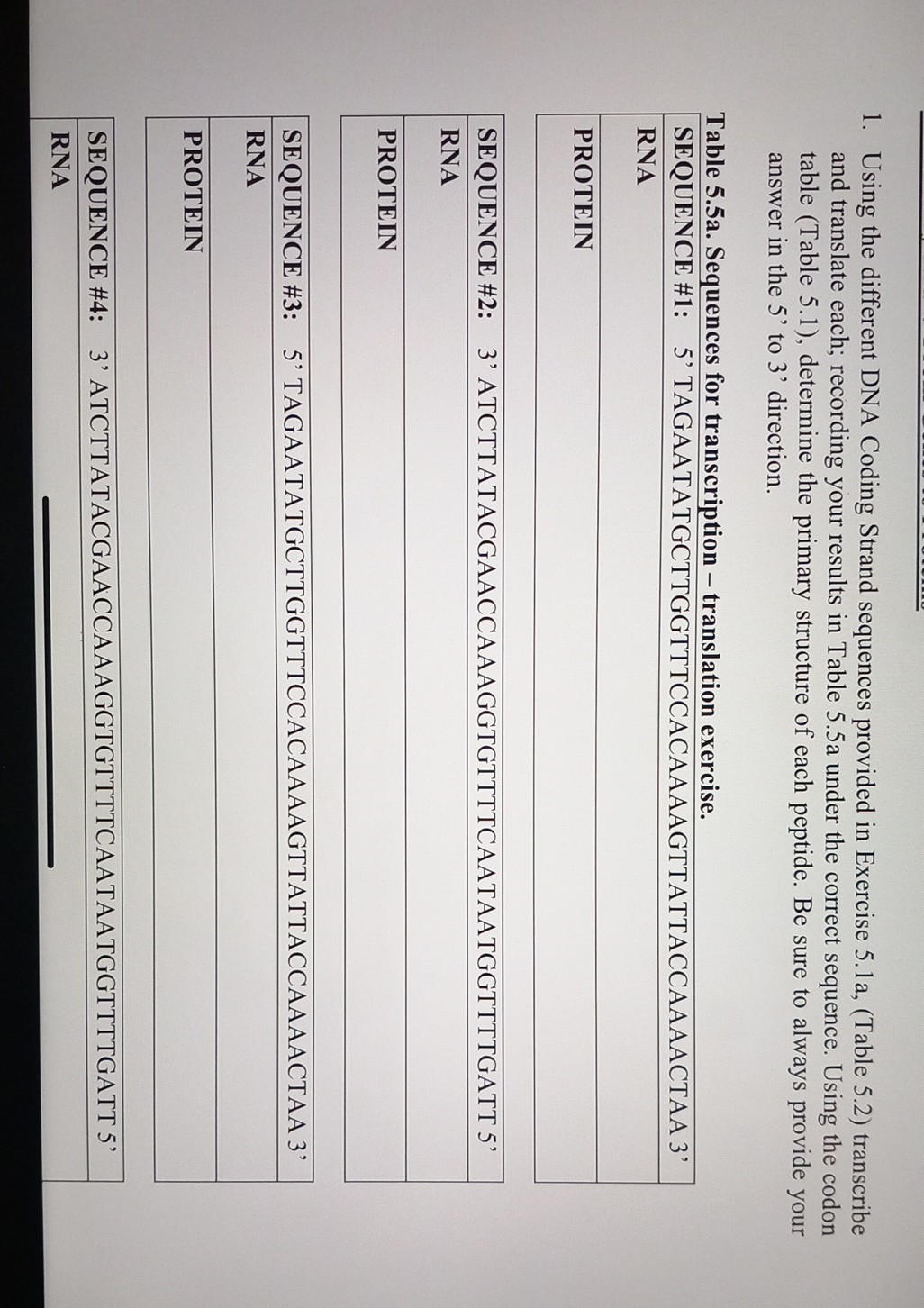 1 using the different dna coding strand sequences provided in exercise ...