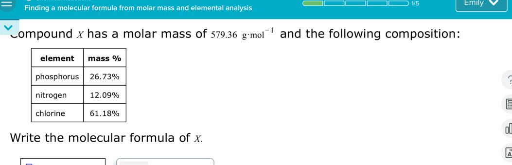 Finding a molecular formula from molar mass and elemental analysis compound x has a molar mass ...