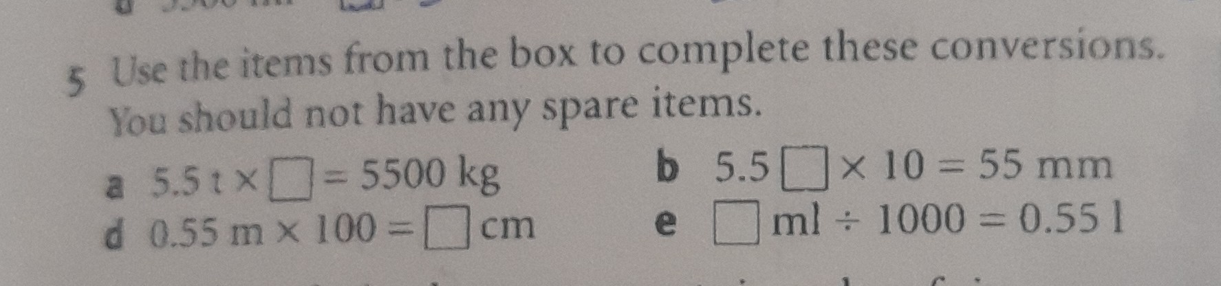 5 use the items from the box to complete these conversions you should ...