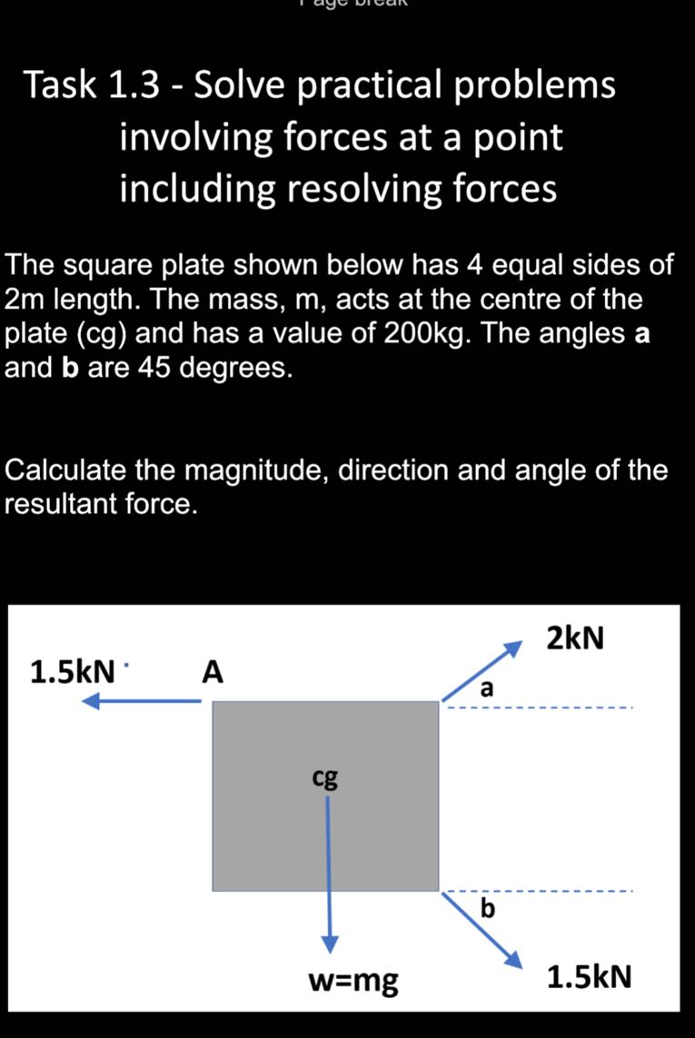 Task 1.3 - Solve practical problems involving forces at a point ...
