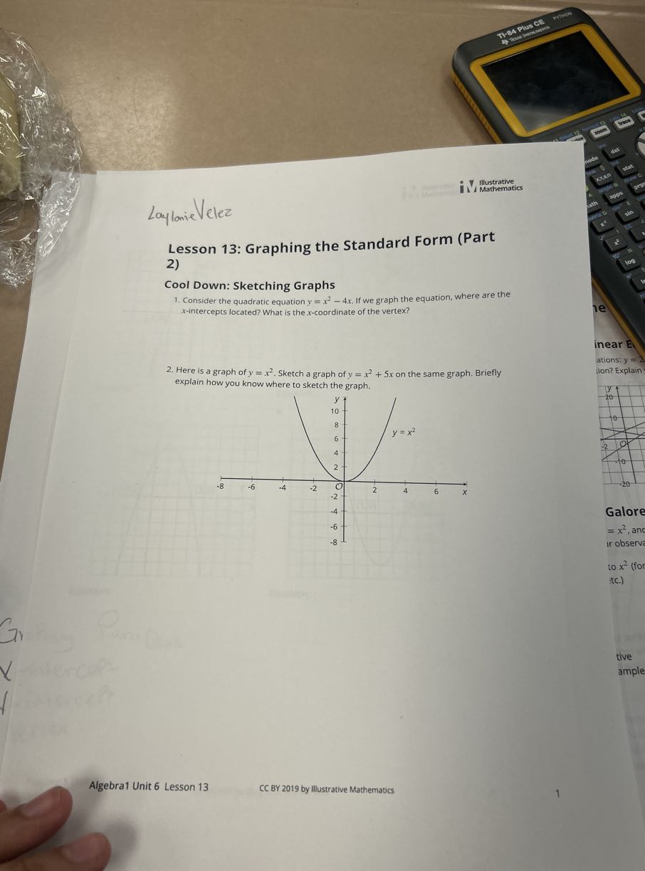 Laylaie Veler Lesson 13: Graphing the Standard Form (Part 2) Cool Down ...
