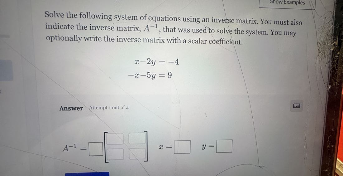 Show Examples Solve the following system of equations using an inverse ...