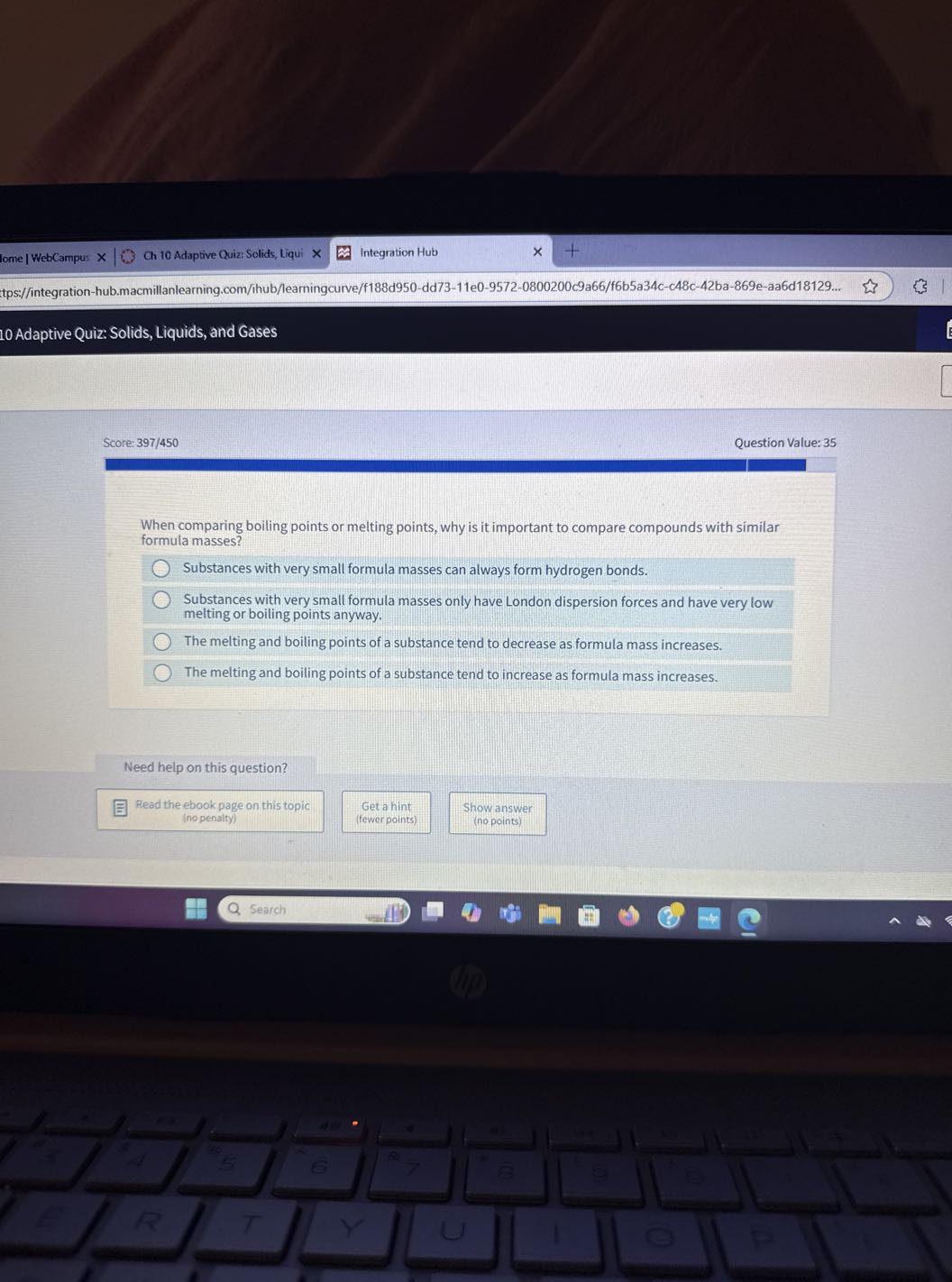ome | WebCampus Ch 10 Adaptive Quiz: Solids, Liqui Integration Hub tps ...