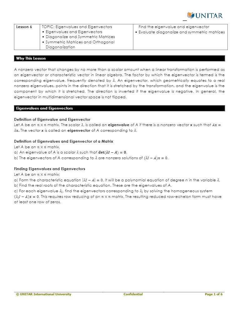 UNITAR Lesson 6 TOPIC: Eigenvalues and Eigenvectors - Eigenvalues and ...