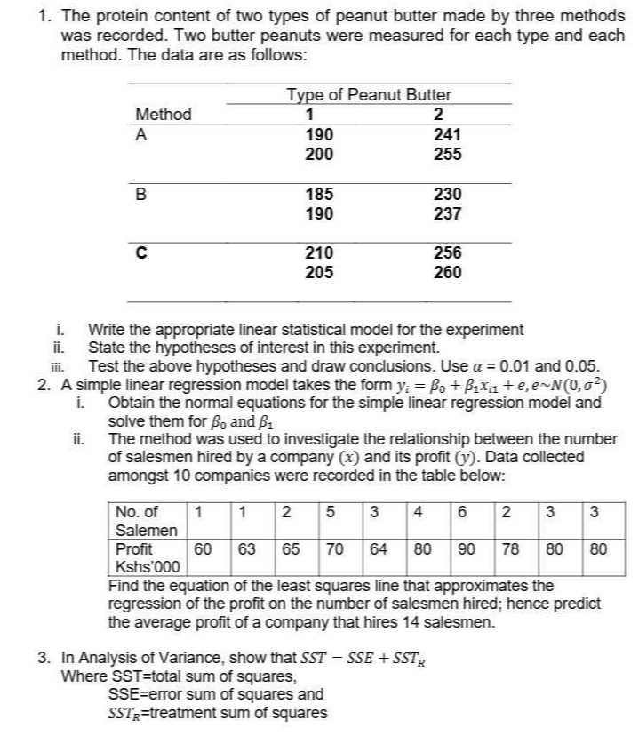 Peanut Method Math 1 the protein content of two types of peanut butter made by three ...
