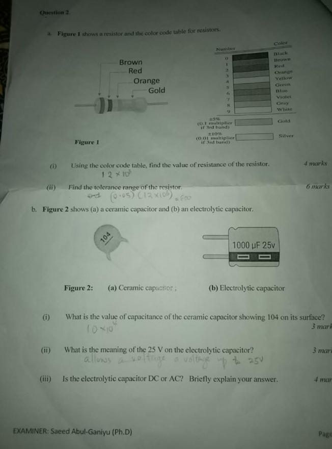 Question 2. a. Figure 1 shows a resistor and the color code table for ...